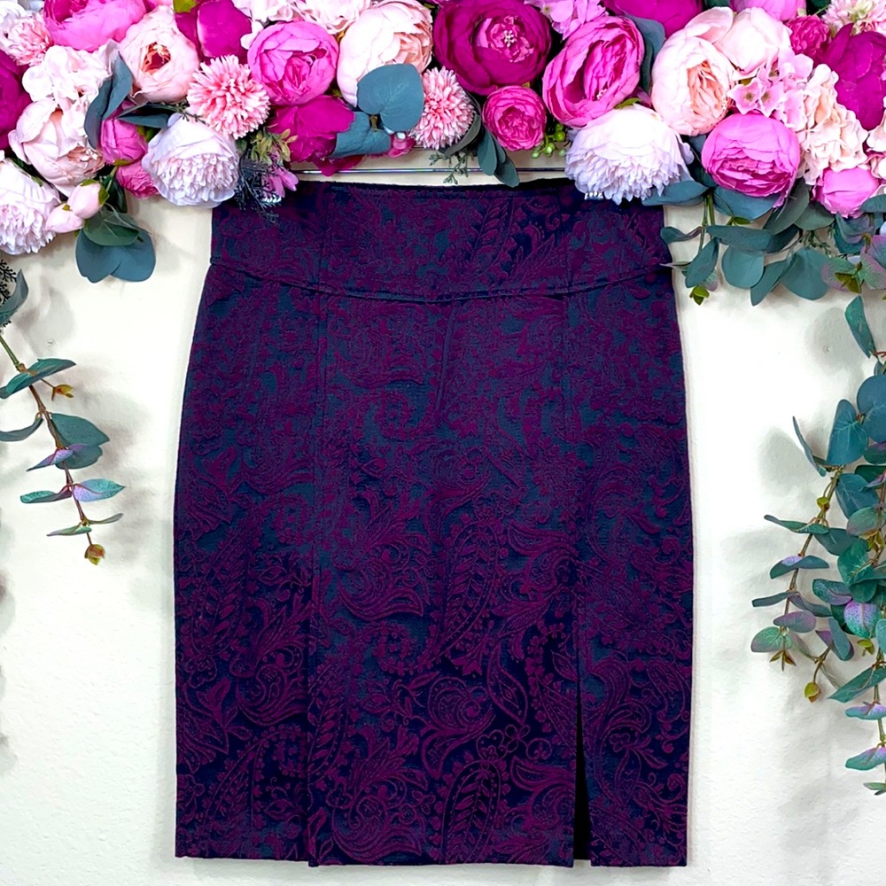 •xoxo• {Y2k} Black & Violet Jacquard Pencil Skirt Lace Skirt USA MADE! {vintage}